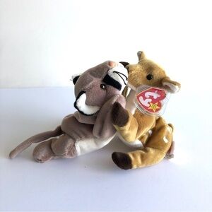 Set of 2 BEANIE BABIES TY animals stuffed toys CANYON WHISPER antilope puma new